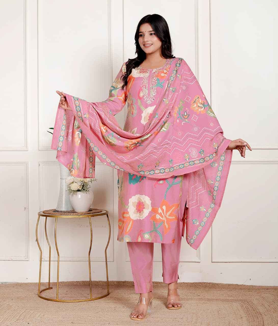 Pastel Pink  Floral Printed Kurta Set